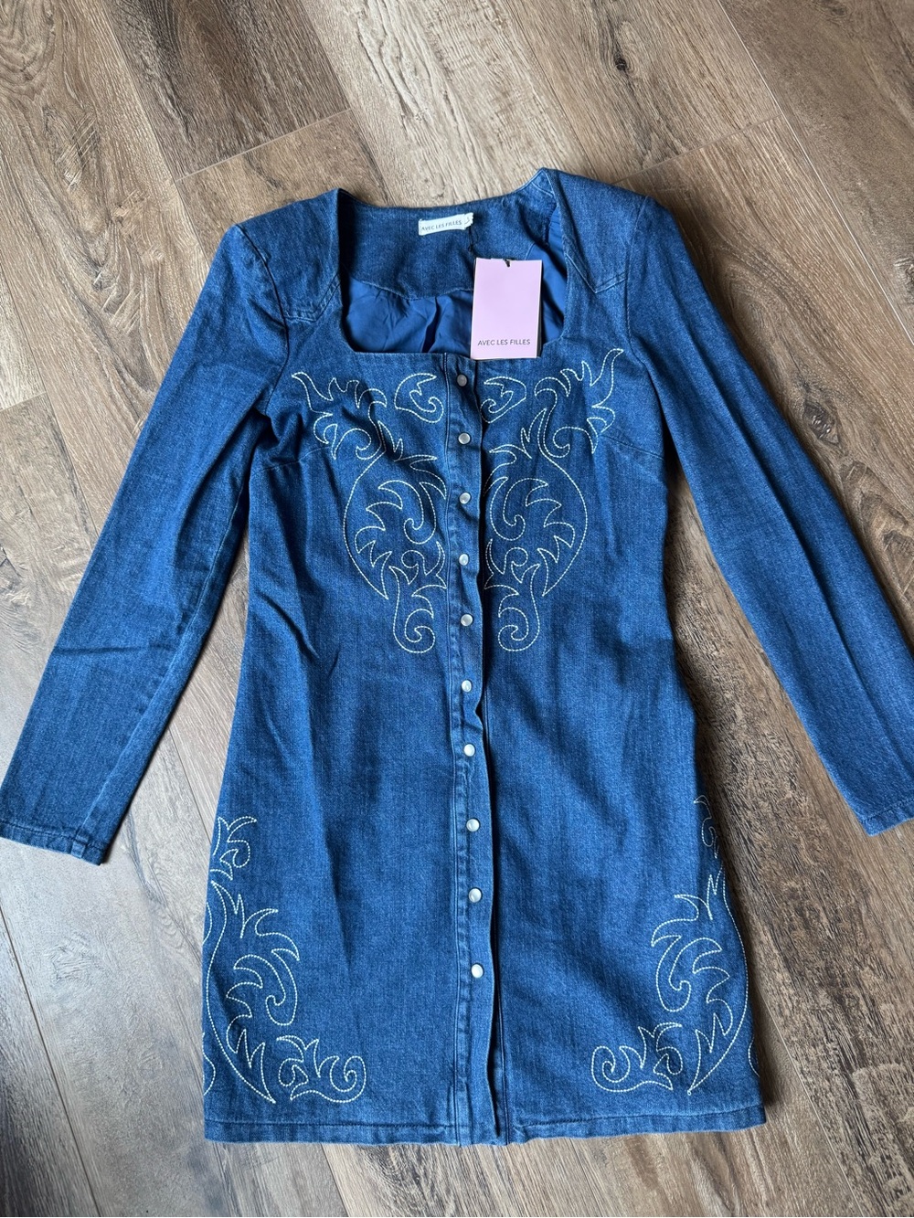 Avec Les Filles Dark Blue Denim Button-Front Dress